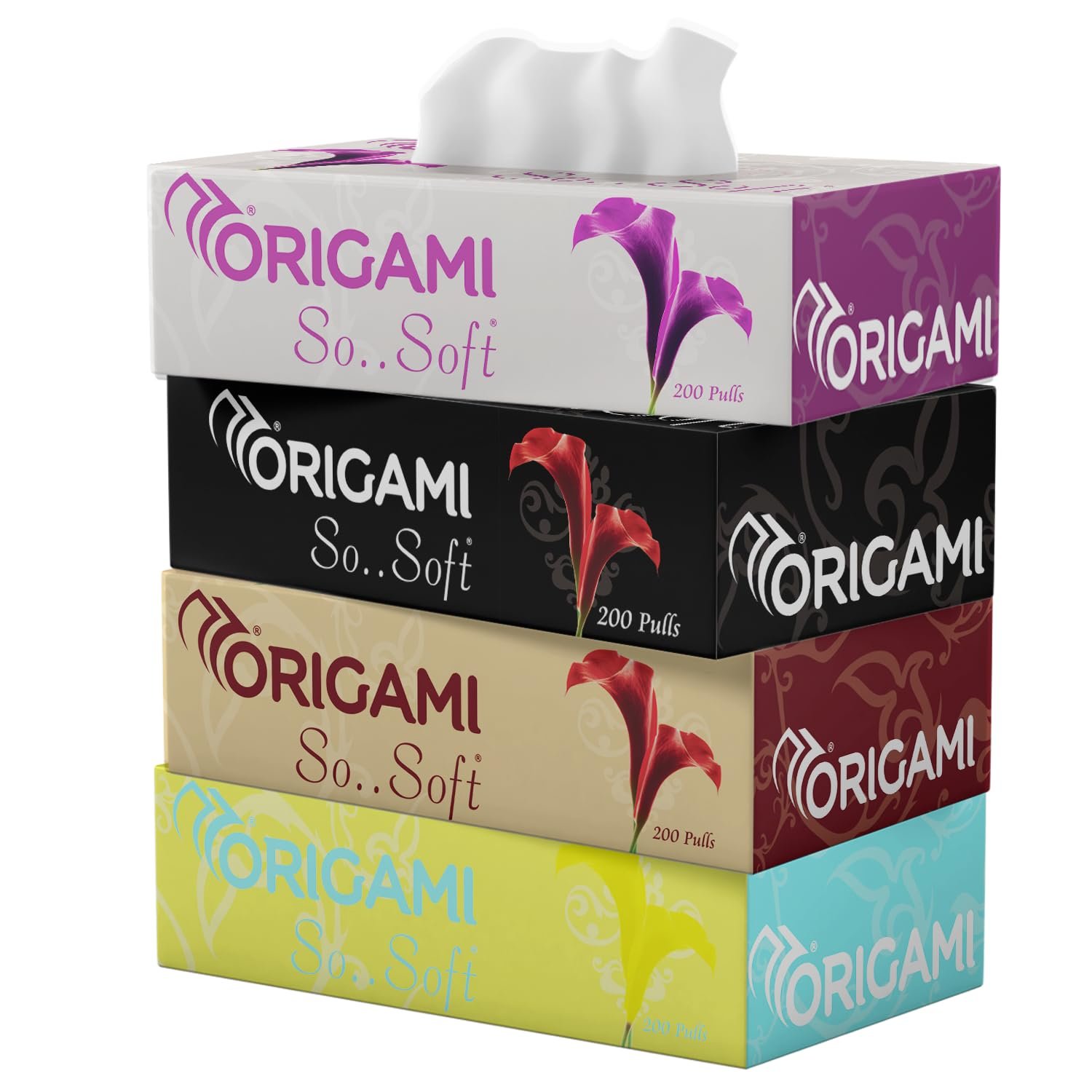 Origami So Soft 2 Ply Facial Tissue | Ultra Soft, Skin Friendly & Highly Absorbent Face Tissues | Multipurpose Car, Home & Office Use | Pack of 4 (200 Pulls 800 Sheets)