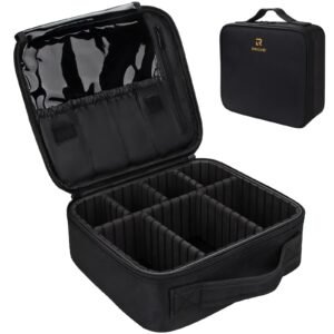 Travelmall Travel Makeup Train Case Portable Artist Storage Bag 10.3 Inch with Adjustable Dividers (Black)