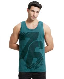 Jockey 9928 Men’s Super Combed Cotton Rich Graphic Printed Regular Fit Low Neck Tank Top with Stay Fresh Treatment (Prints May Vary)
