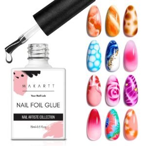 Makartt Nail Art Foil Glue Gel for Foil Stickers Nail Transfer Tips Manicure Art DIY 15ML 1 Bottles Nail Curing Lamp Required Soak Off