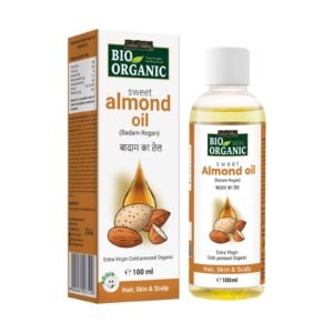 INDUS VALLEY Bio Organic Cold Pressed Almond Oil for Soft & Shiny Hair, Glowing Skin, Hair Damage Protection, Pure Roghan Badam Oil (Tail) for Baby Massage – 100ml
