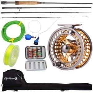 Sougayilang 5/6 Fly Fishing Rod Reel Combo, 9ft Medium Action, Carbon Fiber Rod, Aluminum Reel, Full Kit with Case, 12 Flies, 5-Year Warranty