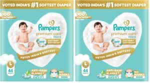 Pampers Premium Care Pant Style Baby Diapers | Large (L size) | 44 Count | Voted India’s Softest | All-in-1 with 360 Cottony Softness Diapers | 9-14kg (Pack of 2)