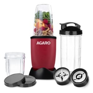 AGARO Regal Nutri Blender with 3 Jars, 400 Watts Personal Blender with 100% Copper Motor, 2 Stainless Steel Blades, Smoothie Maker, Masala Grinder, Use for Milkshakes, Juices & Chutney, Red & Black