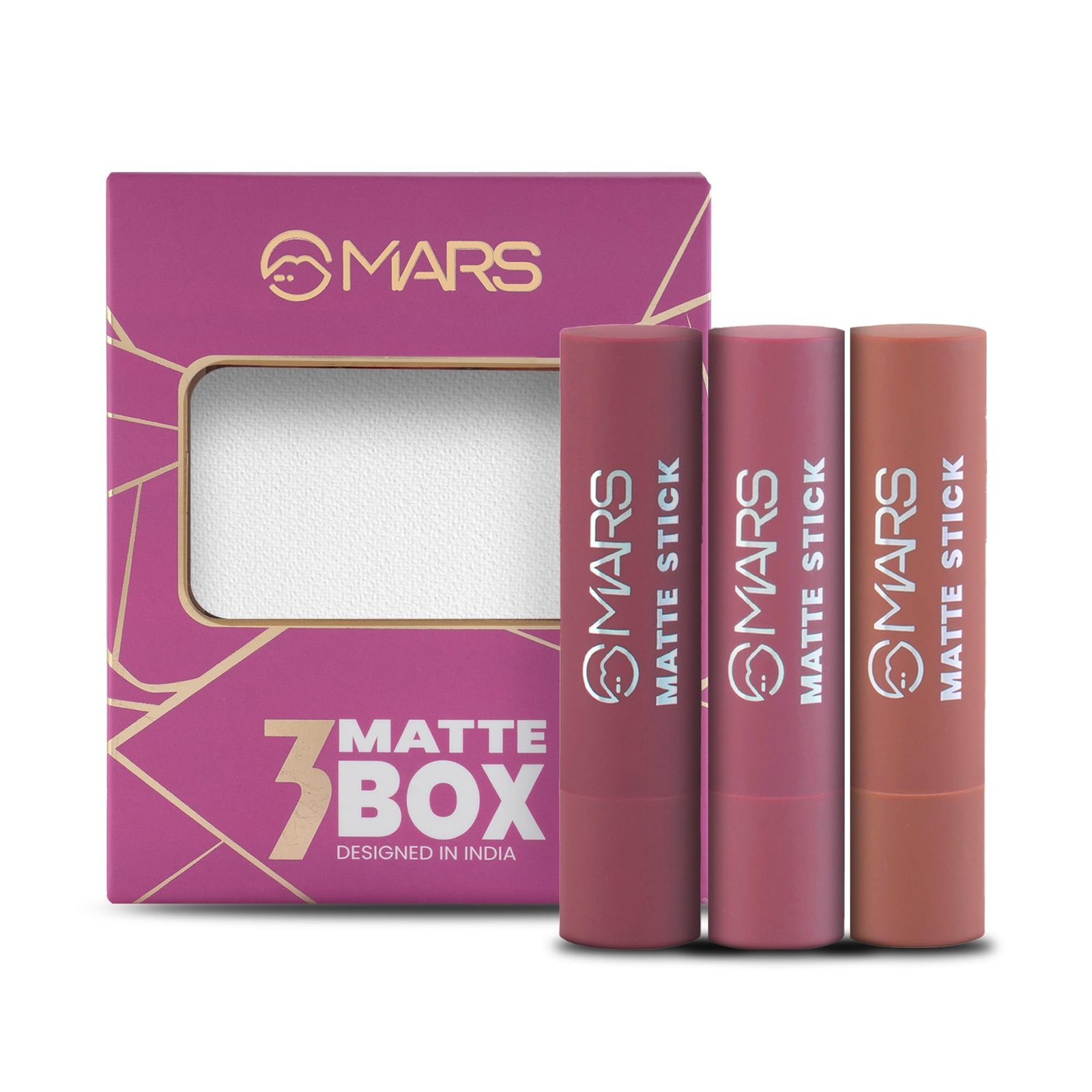 MARS Matte Box Set of 3 Lipsticks for Women | Pack of 3 Lipsticks | Matte Finish, Highly Pigmented | Smooth Glide & Long-Lasting| No Frequent Touch-ups (3×3.2 gm) (02-Peaches & Nudes)