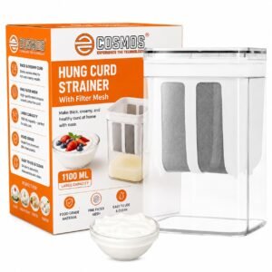 E-COSMOS® Plastic Multipurpose Greek Yogurt & Curd Maker Hung Curd – 1100ml | Durable, BPA-Free | Easy Homemade Yogurt & Cheese (Yogurt Maker), 10L x 8W x 16H cm, Multi-Coloured