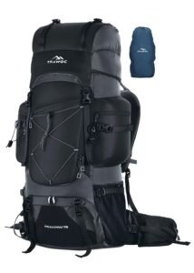TRAWOC PEAKPRO 75 Liter Travel Backpack for Hiking Trekking Bag Camping Rucksack with Laptop Compartment/Rain Cover/Shoe Compartment BHK002, 3 Year Warranty, Black