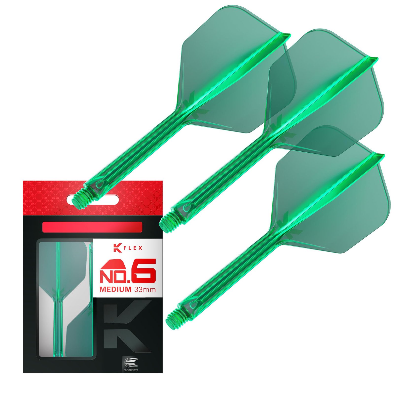 Target Darts K Flex Integrated Dart Flight and Shaft, No.6 Green (Medium) | 3-Pack K-Flex – No. 6, Kflex Precision-Molded 2-in-1 Dart Flights and Dart Shaft | Professional Dart Accessories