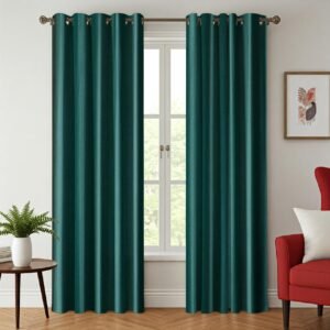 Exporthub 2 Piece Eyelet Polyester Door Curtain Set – 7ft, Dark Aqua