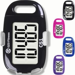 CS1 Easy Pedometer for Walking | Step Counter with Large Display and Lanyard (Black)