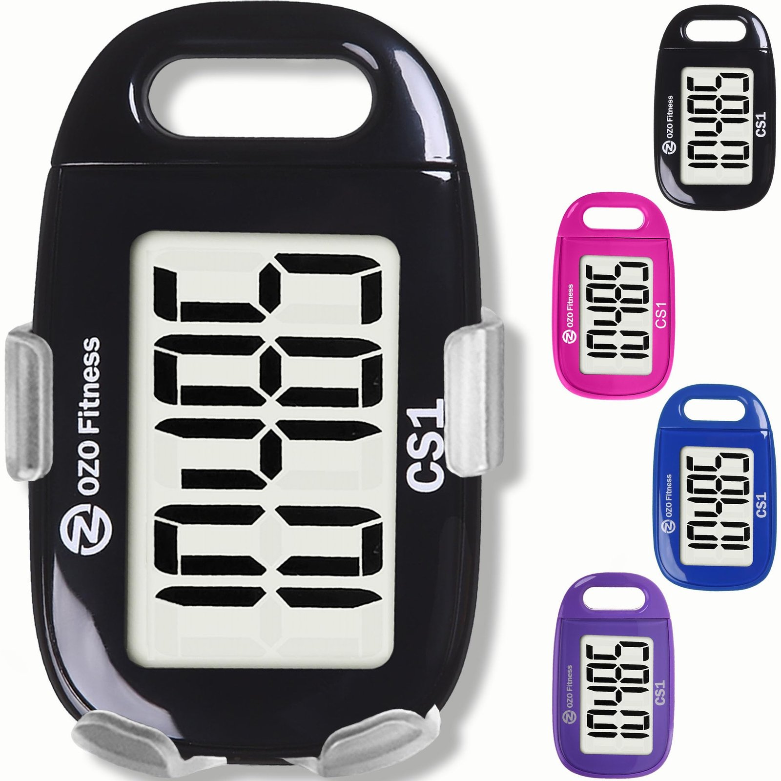 CS1 Easy Pedometer for Walking | Step Counter with Large Display and Lanyard (Black)