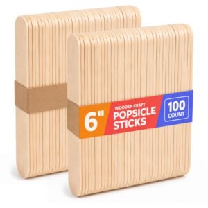 [100 Count] Jumbo 6 Inch Wooden Multi-Purpose Popsicle Sticks ,Craft, ICES, Ice Cream, Wax, Waxing, Tongue Depressor Wood Sticks