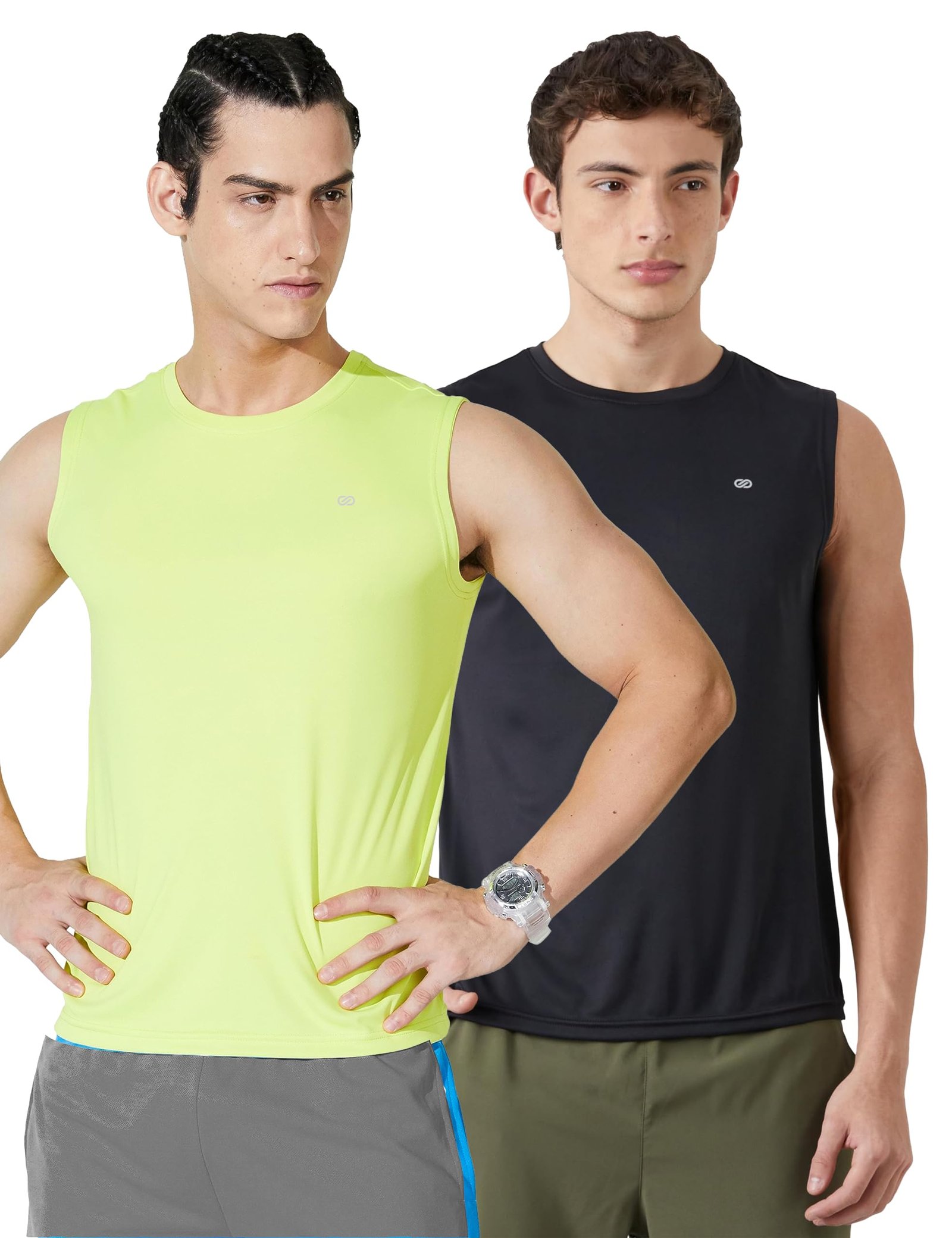 Amazon Brand – Symbol Men’s Polyester Color Block Active Regular Fit Sports | Round Neck | Sleeveless T-Shirt