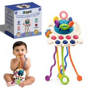 Kidology Pull String Toy for Babies, Octopus Design Sensory Montessori Toy, Food-Grade Silicone, Teething Strings for Early Learning for Baby Boy & Girls, Fine Motor Skills Development for Toddlers