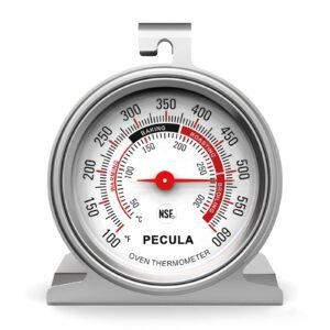 PECULA Stainless Steel Oven Thermometer Large Dial – Instant Read, 50-300°C / 100-600°F Accurate Temperature Gauge for Baking, Grilling, Roasting & Meat Use