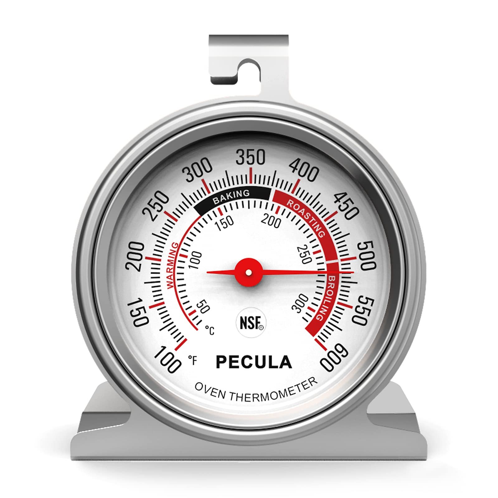PECULA Stainless Steel Oven Thermometer Large Dial – Instant Read, 50-300°C / 100-600°F Accurate Temperature Gauge for Baking, Grilling, Roasting & Meat Use