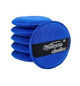 SOFTSPUN Microfiber Reusable Round Polishing Pad, 6 Pieces Set 340 GSM (Blue). Multipurpose. Ultra-Soft Application Pads with Finger Band Perfect Cleaning for Car, Bike, Window and More.