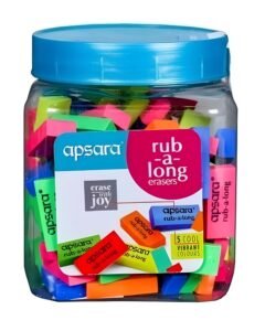 Apsara Non-Dust Rub a Long Erasers | Large Size Clean Erasing | Smooth, Residue-Free & Long-Lasting Erasers for School, Office & Art – Pack of 100 in Jar
