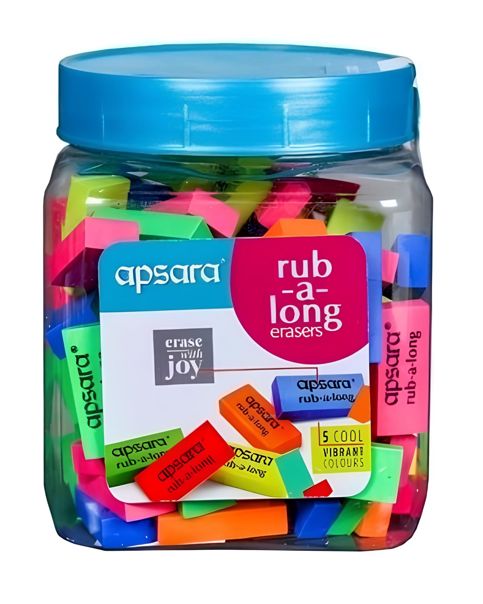 Apsara Non-Dust Rub a Long Erasers | Large Size Clean Erasing | Smooth, Residue-Free & Long-Lasting Erasers for School, Office & Art – Pack of 100 in Jar