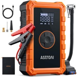 AstroAI S8 Air Jump Starter with Air Compressor, 3000A 12V Jump Box | Car Battery Booster Pack for 9L Gas/6.5L Diesel – 150PSI Auto-Off Tire Inflator – 2.4″ Large Screen – Power Bank & LED Light