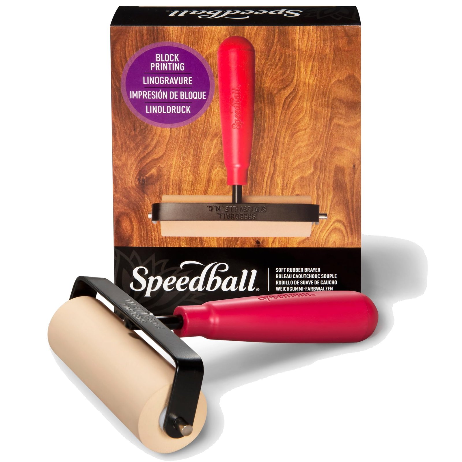 Speedball Deluxe Soft Rubber Brayer – 40/42 Durometer Roller With Heavy Duty Steel Frame – 4 Inches – 4126