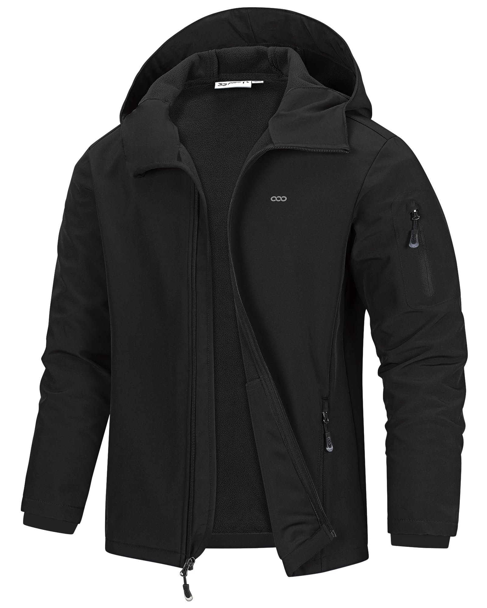 33,000ft Men’s Hooded Softshell Jacket Waterproof Lightweight Insulated Windbreaker Fleece Lined Rain Shell Jacket