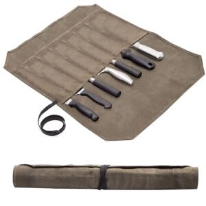 Knife Bag ,Knife Roll,Heavy Duty Knife Case,Waxed Canvas Chef Knife Roll Bag,Fold Up Knife Holders,Canvas Cutlery Holder with 6 Slots, Case Cooking Utensils.Knife Carrying Case Roll.Knives Protectors.