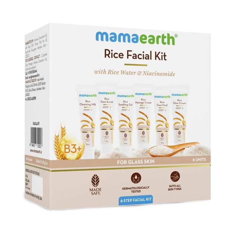 Mamaearth Rice Facial Kit With Rice Water & Niacinamide for Glass Skin – 60 g | Salon-Like Glowing Skin in 6 Easy Steps | Improves Skin Texture | Instant Glow | Suitable for all skin types