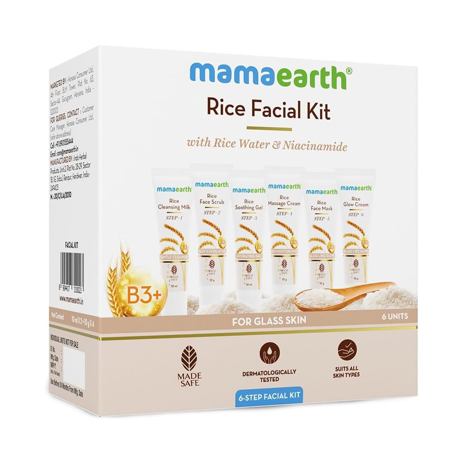Mamaearth Rice Facial Kit With Rice Water & Niacinamide for Glass Skin – 60 g | Salon-Like Glowing Skin in 6 Easy Steps | Improves Skin Texture | Instant Glow | Suitable for all skin types