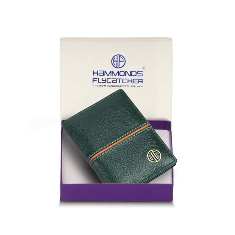 HAMMONDS FLYCATCHER Genuine Leather Card Holder Wallet for Man & Women, RFID Protected ATM/Credit Card Holder Wallet for Men with 6 Slots, Gift for Men, Father, Husband, Boyfriend – Design Green