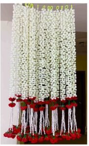 Sphinx Artificial Jasmine Buds (Mogra)& Clustered Rose Strings for Festive Pooja Wedding Housewarming Decorations Approx 2.5 ft – Number of Strings- (Red, 6)