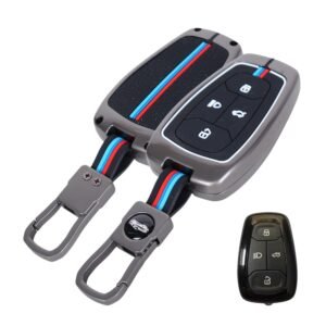 AutoThrill Premium Metal Key Cover Compatible with Tata Harrier | Safari | Nexon | Altroz | Tigor | EV | Punch | Tiago EV Electric – 4 Button Smart Key Only (Black)