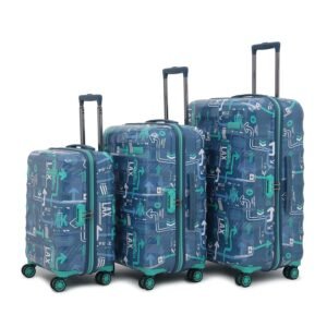 uppercase Jfk Trolley Bag Set Of 3 (S+M+L) Hardsided Polycarbonate Printed Cabin & Check-In Luggage, Combination Lock, 8 Wheel Trolley Bag, 2000 Days Warranty (Denim Blue, 31 X 53 X 75.5 Cm, Spinner)