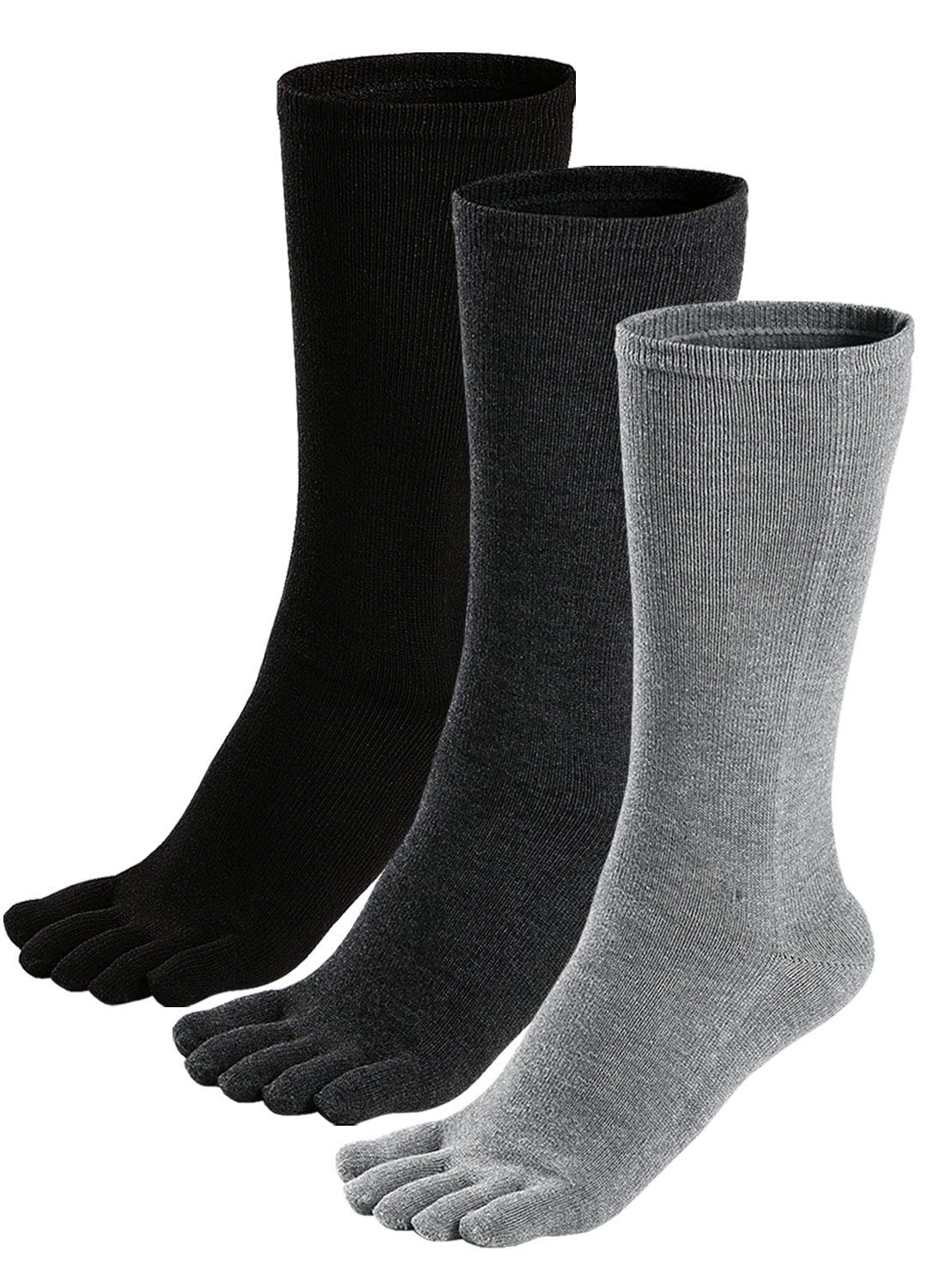 Mens Toe Socks Cotton Five Finger Socks Sports Running Crew Socks, UK 6-10/EU 39-45, 3/5 Pairs