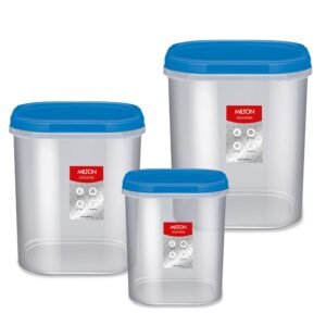 MILTON Quadra Modular Multi-Purpose Plastic Containers with Lid, Set of 3 (6L, 8L, 12L) Kitchen Storage Container Set for Spices, Atta, Grains Organizers, Transparent Dabba, Blue