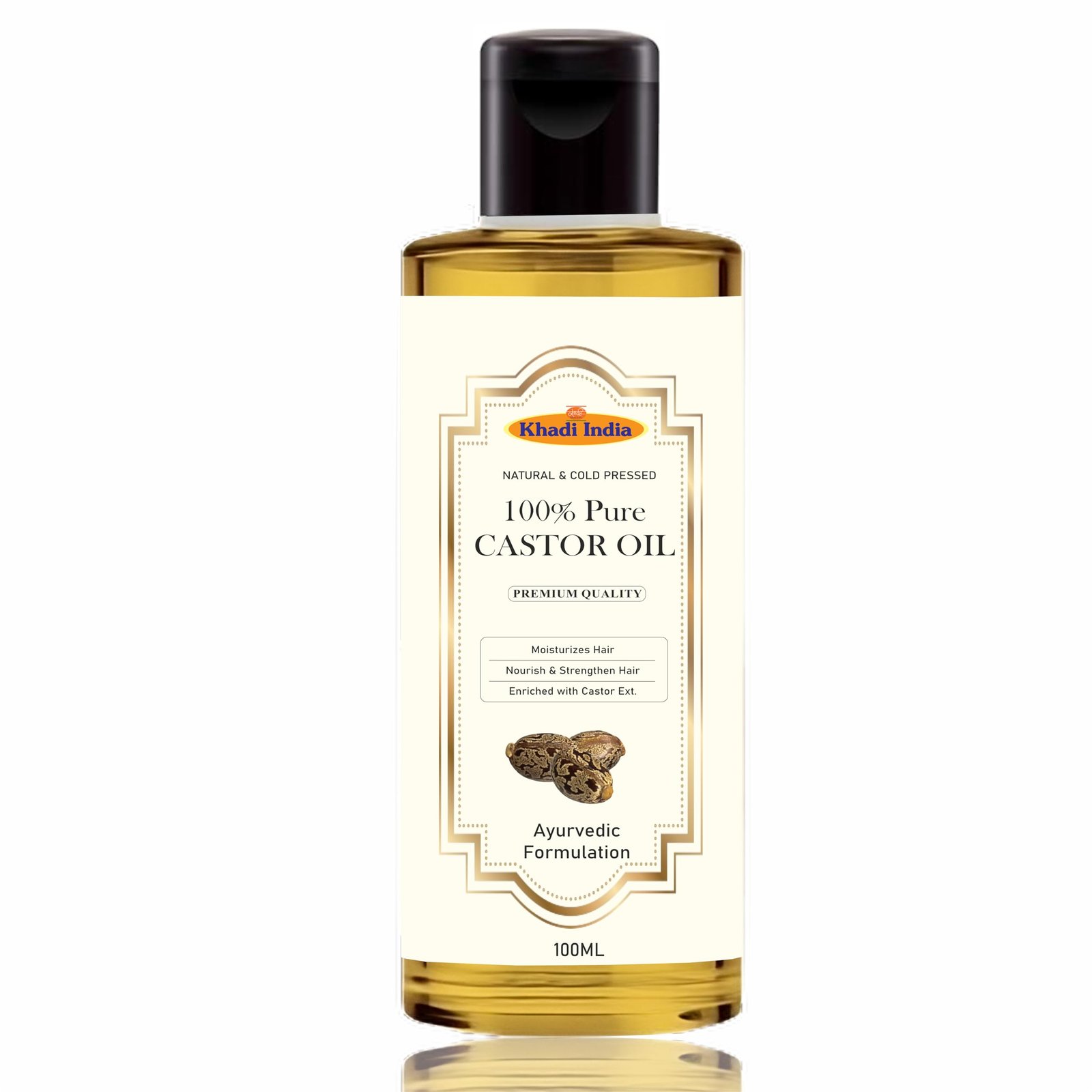 khadi Pure Castor Oil For Hair Growth – 100% Cold-Pressed, Deep Hydration for Hair, Skin & Nails, Promotes Thicker Hair, Adds Natural Shine, Versatile Beauty Oil 100ml