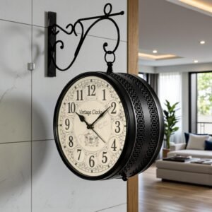 Vintage Clock Metal Double Side Hand-Crafted Black Wall Clock / 8 Inch (20 CM’s) / VC-6570-Analog