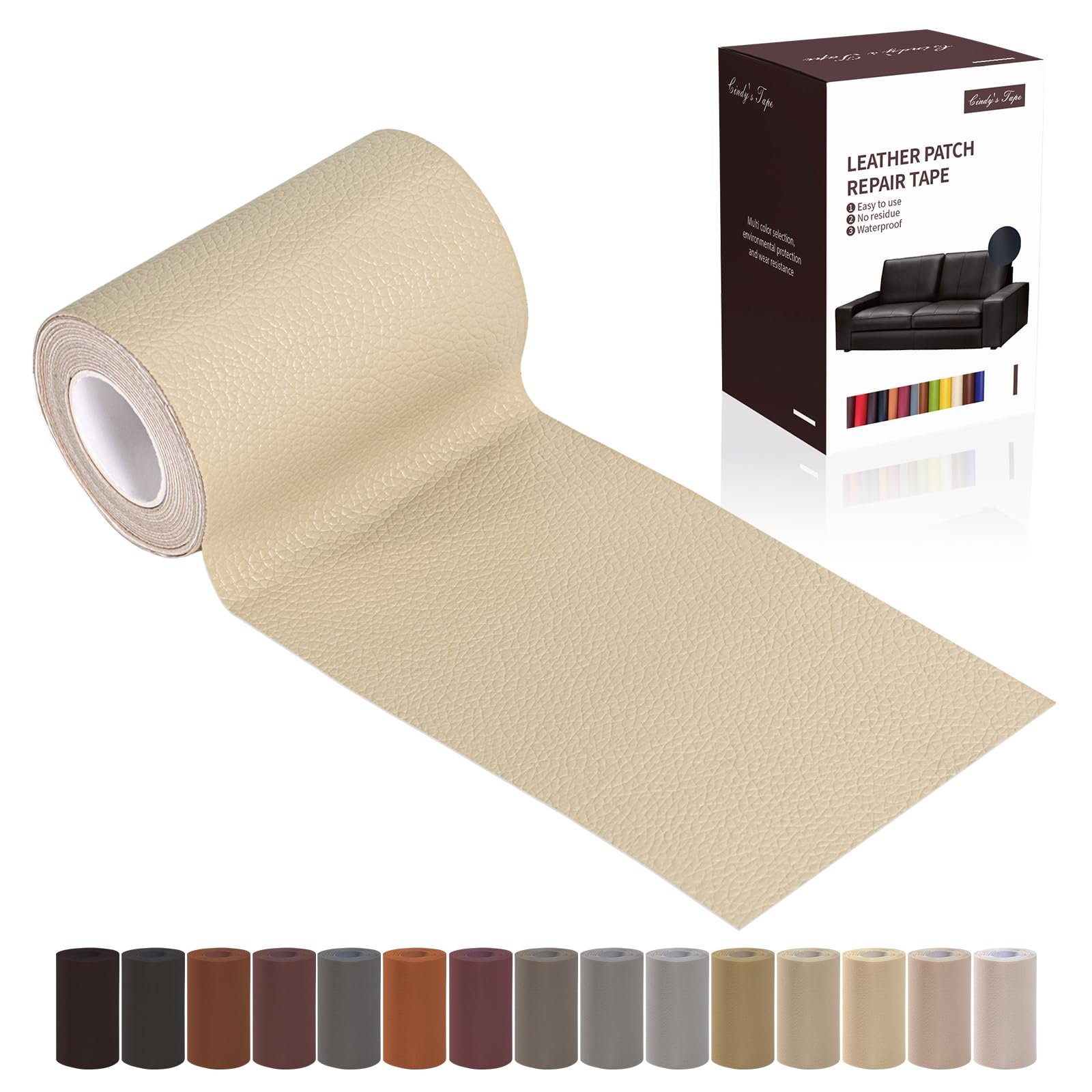 Leather Repair Patch Tape, Light Beige, 3 x 61 inch, Self-Adhesive Leather Repair Kit for Furniture, Car Seat, Vinyl Leather Repair Kit for Office Chairs, Couch, Sofa, Luggage