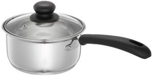 Amazon Brand – Solimo Stainless Steel Saucepan with Glass Lid | Induction Base | 16 cm | 1500 ml