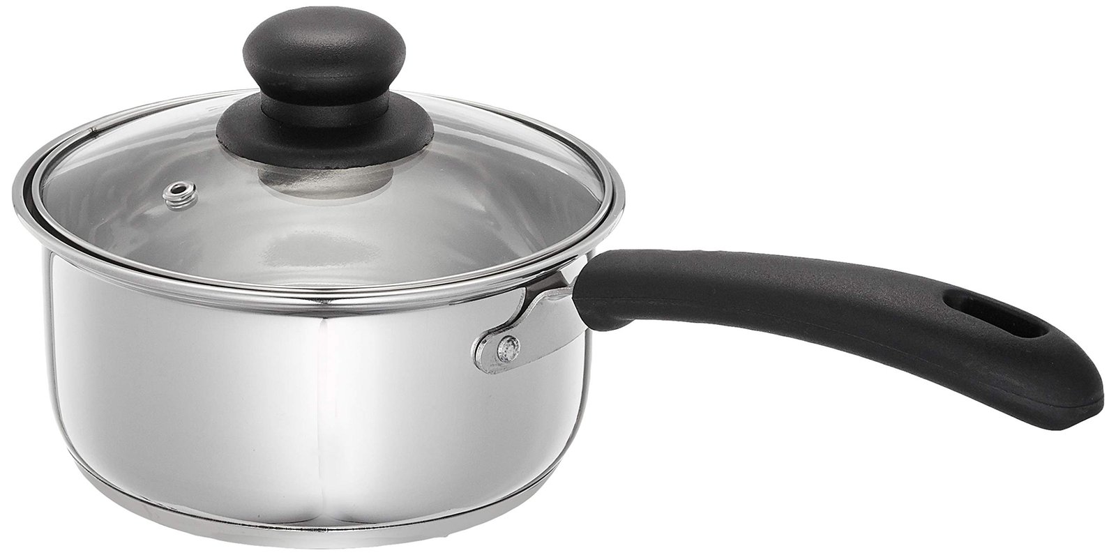 Amazon Brand – Solimo Stainless Steel Saucepan with Glass Lid | Induction Base | 16 cm | 1500 ml