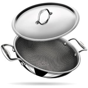 Stahl Artisan Hybrid 2.4 L, 24 cm Triply Non Stick Kadai with Lid, Stainless Steel Kadai for Cooking, Triply Kadhai Metal Spatula Friendly, Induction & Gas Stove Compatible