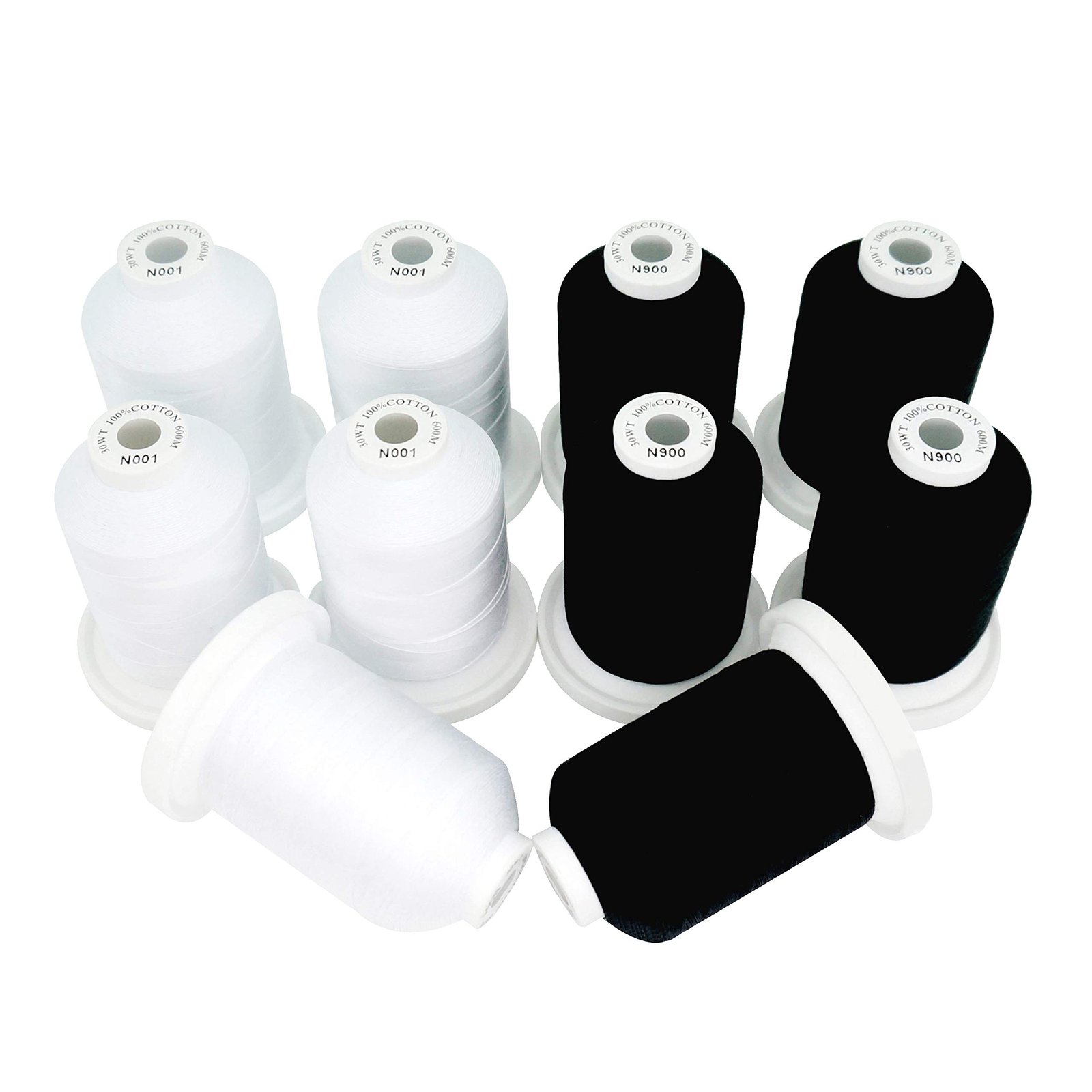 New brothread 5 White+5 Black Colors Multi-Purpose 100% Mercerized Cotton Threads 30WT(50S/3) 600M(660Y) Each Spool for Quilting, Sewing and Embroidery