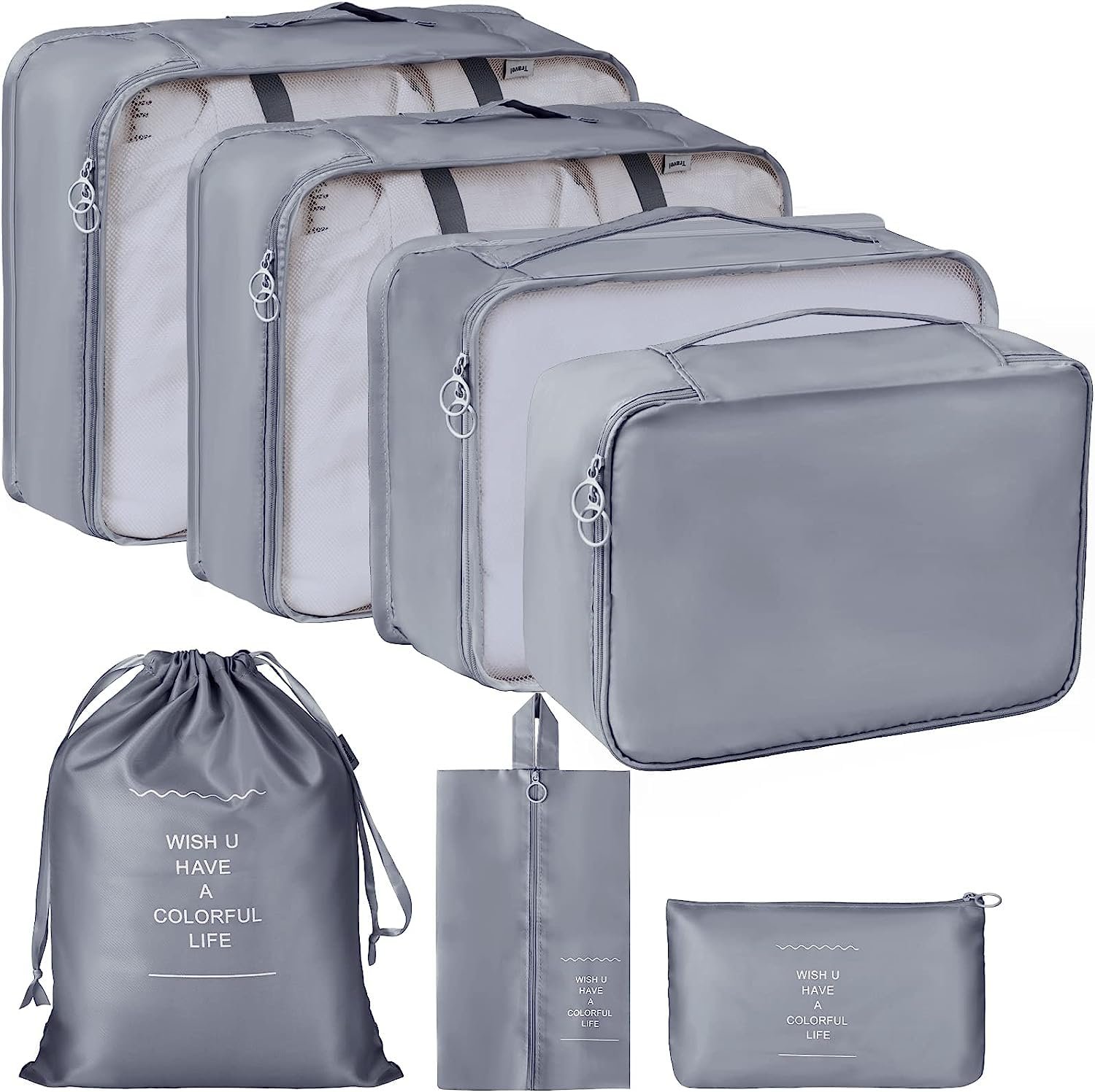 PETRICE Travel Organizer Pouch Packing Cubes for Travel Essentials Toiletry Bag, Travel Luggage Organizers with Laundry Bag Travel Pouch, Packing Cubes Organizer (Grey)