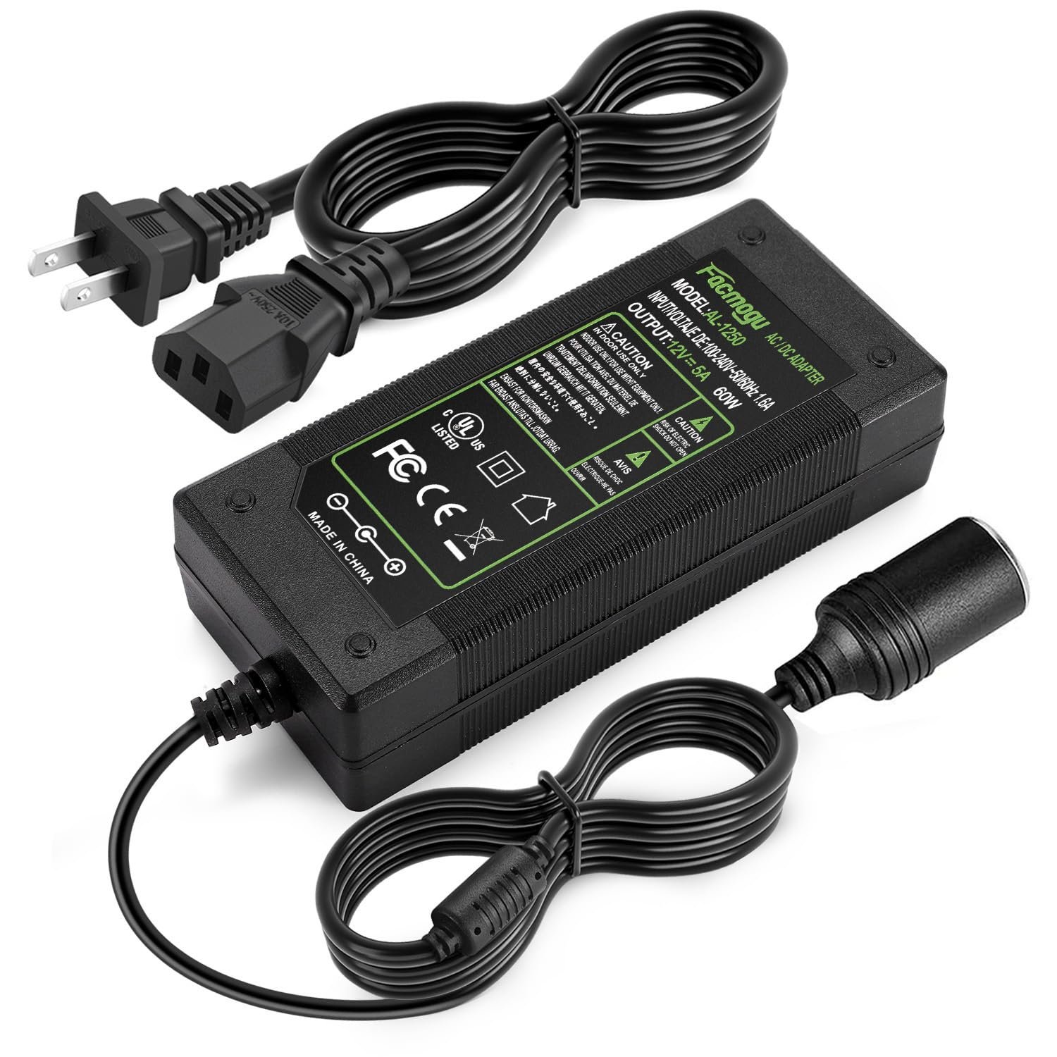 Facmogu AC to DC Converter, 5A 60W 110-220V 12V Socket Power Adapter Supply for Car Vacuum Cleaner Air Purifier
