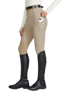 Willit Women’s Riding Tights Knee-Patch Breeches Equestrian Horse Riding Pants Schooling Tights Zipper Pockets