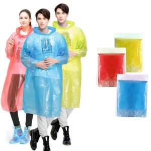 Disposable Rain Ponchos for Adults, Card-Sized Ponchos Family Pack with Hood