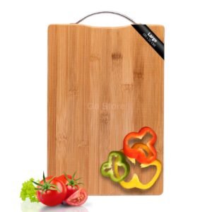 Go Store Large Non-Slip Wooden Bamboo Cutting Board with Antibacterial Surface with Stainless Steel Handle, Chopping Board for Kitchen, Cutting Board for Kitchen (Wood)