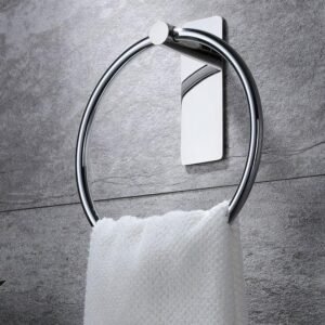 iSTAR Stainless Steel Self Adhesive Round Towel Ring | No Drilling Wall Mounted Bathroom Accessories | Durable Napkin Hand Towel Holder for Kitchen, Wash Basin, Home and Hotels