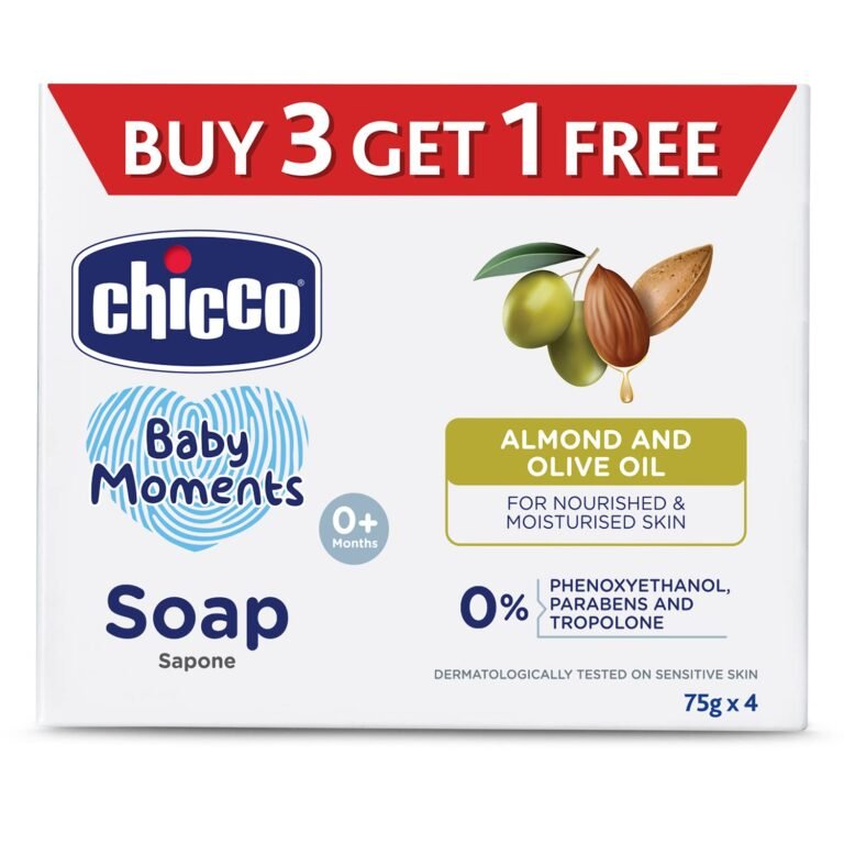 Chicco Baby Moments Soap 75g Buy 3 Get 1 Free For Nourished & Moisturised Skin With Natural Care of Almond & Olive Oil