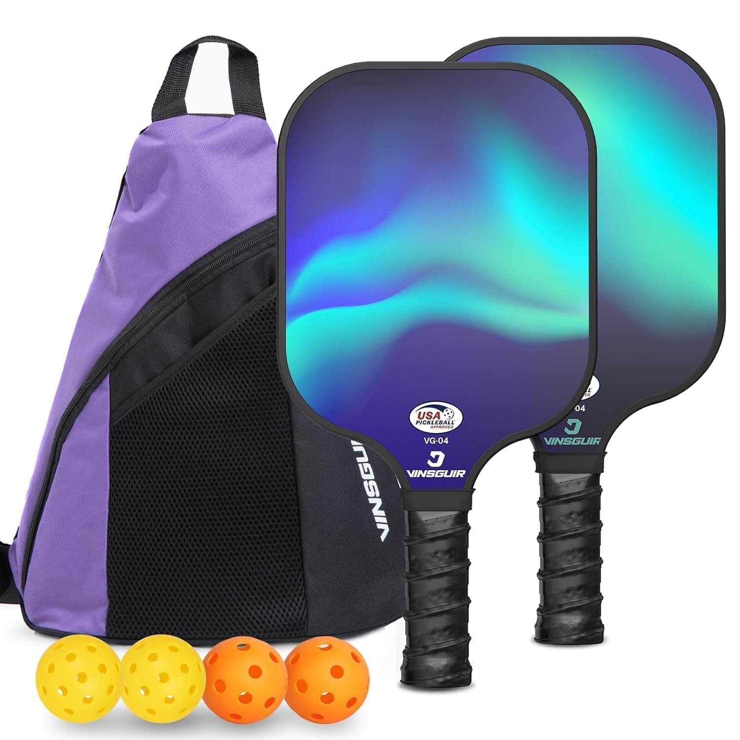 Pickleball Paddles Set of 2 or 4, USAPA Approved Pickleball Paddles Set with 4 Pickle Balls and Carry Bag, Fiberglass Rackets 2 Pack Gifts for Beginners&Pros (Blue)
